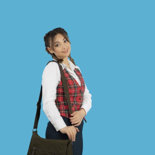 portrait-young-college-girl-stand-blue-background-high-quality-photo-min